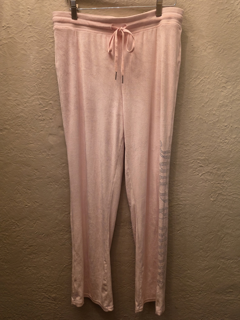 Juicy Couture Pink Velour Rhinestone Logo Lounge Pants L Y2K